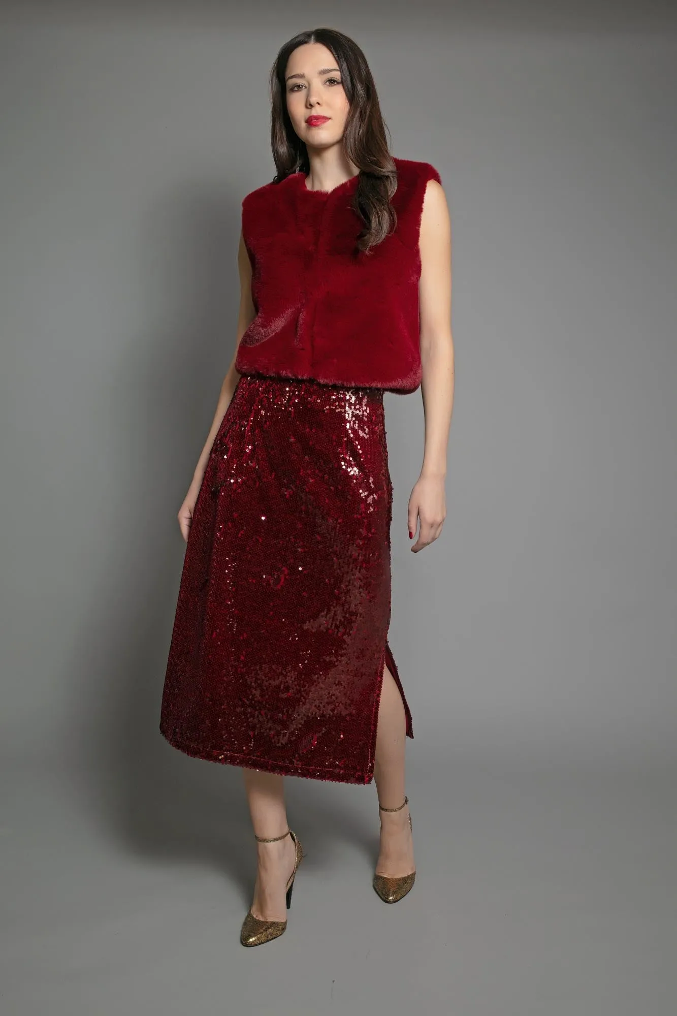 MELEKA SEQUIN SKIRT-RED