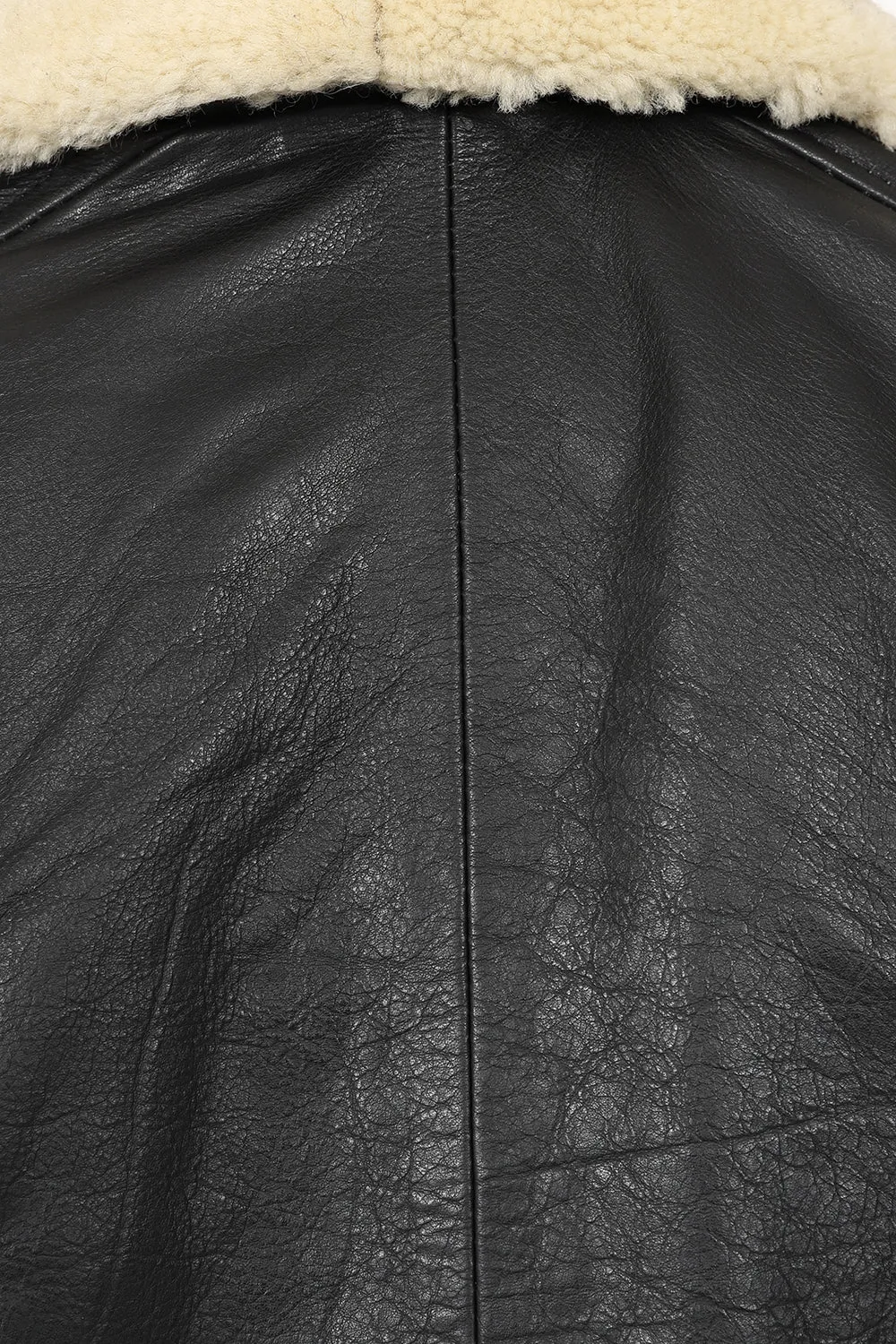 Men's Black Real Leather Pilot Jacket with Detachable Fur Collar - 'HARRY'