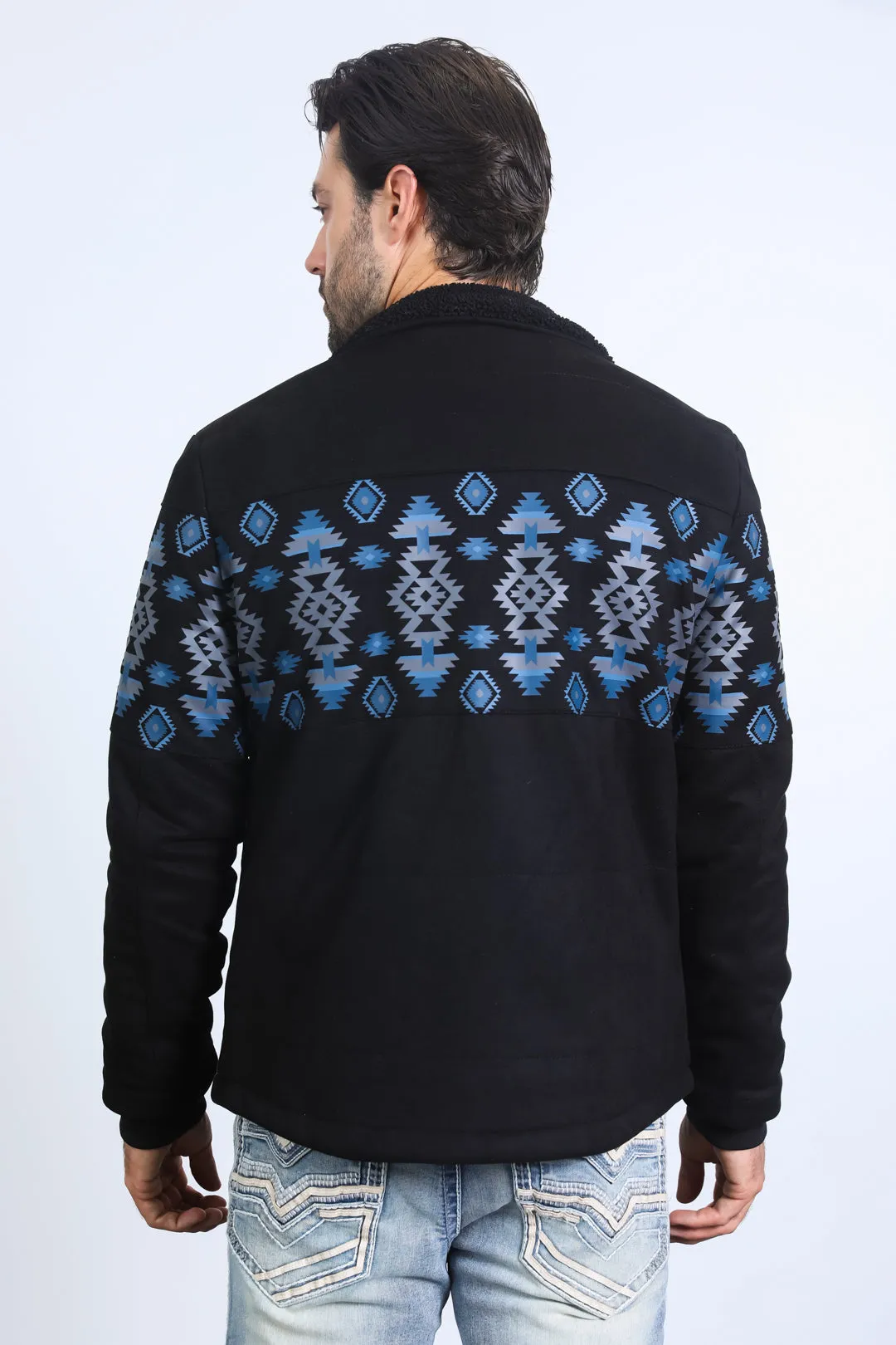 Men's Ethnic Aztec Quilted Fur Lined Black Jacket