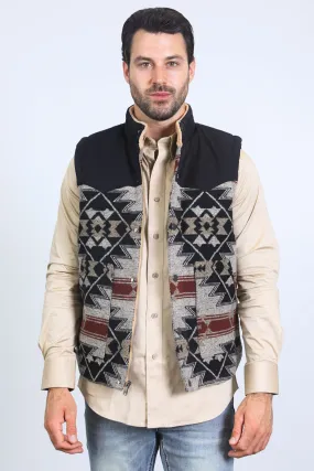 Mens Ethnic Aztec Quilted Fur Lined Black/Khaki Vest