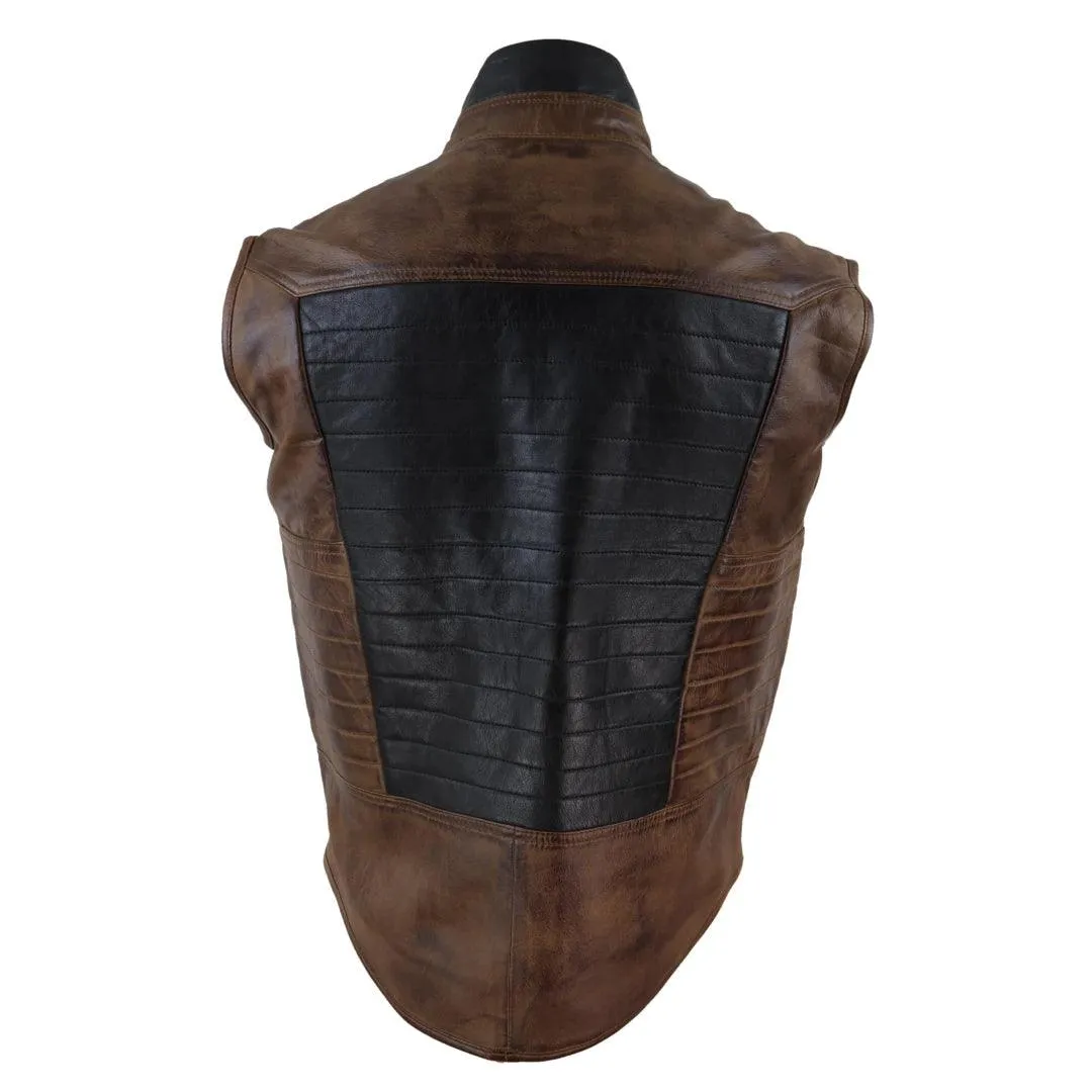 Mens Real Leather Black Brown Waistcoat Gilet Japanese Mortal Kombat Vest