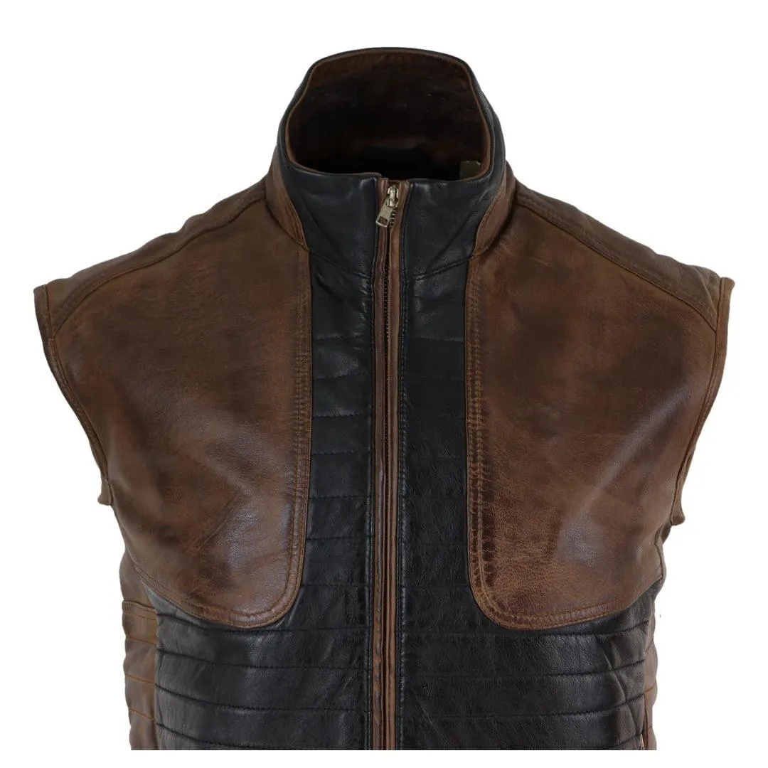 Mens Real Leather Black Brown Waistcoat Gilet Japanese Mortal Kombat Vest