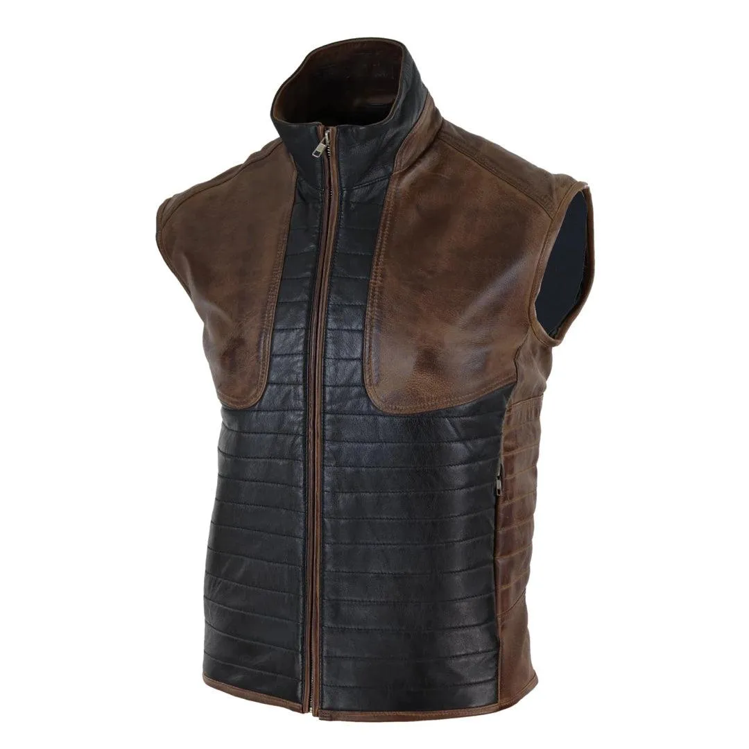 Mens Real Leather Black Brown Waistcoat Gilet Japanese Mortal Kombat Vest