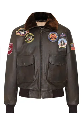 Men's Real Leather Pilot Jacket with Detachable Fur Collar - 'TOMMY'