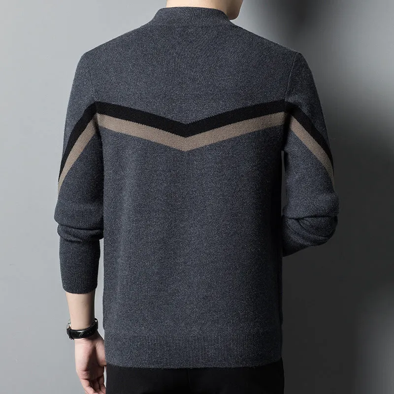 Men's Stand Collar Sweater - Modern Contrast Color Design for a Stylish Look