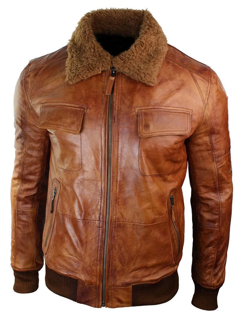 Men's Tan Brown Aviator Leather Jacket