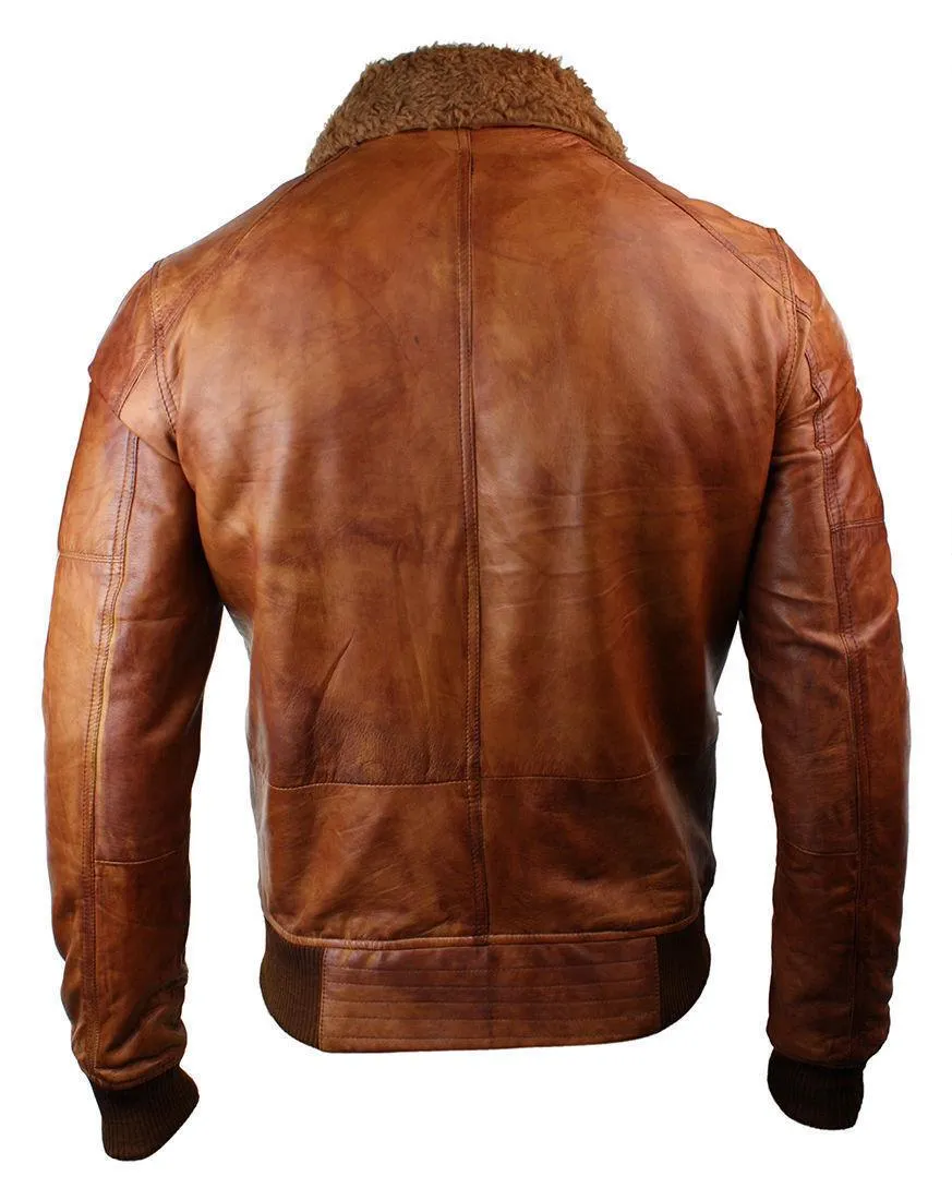 Men's Tan Brown Aviator Leather Jacket