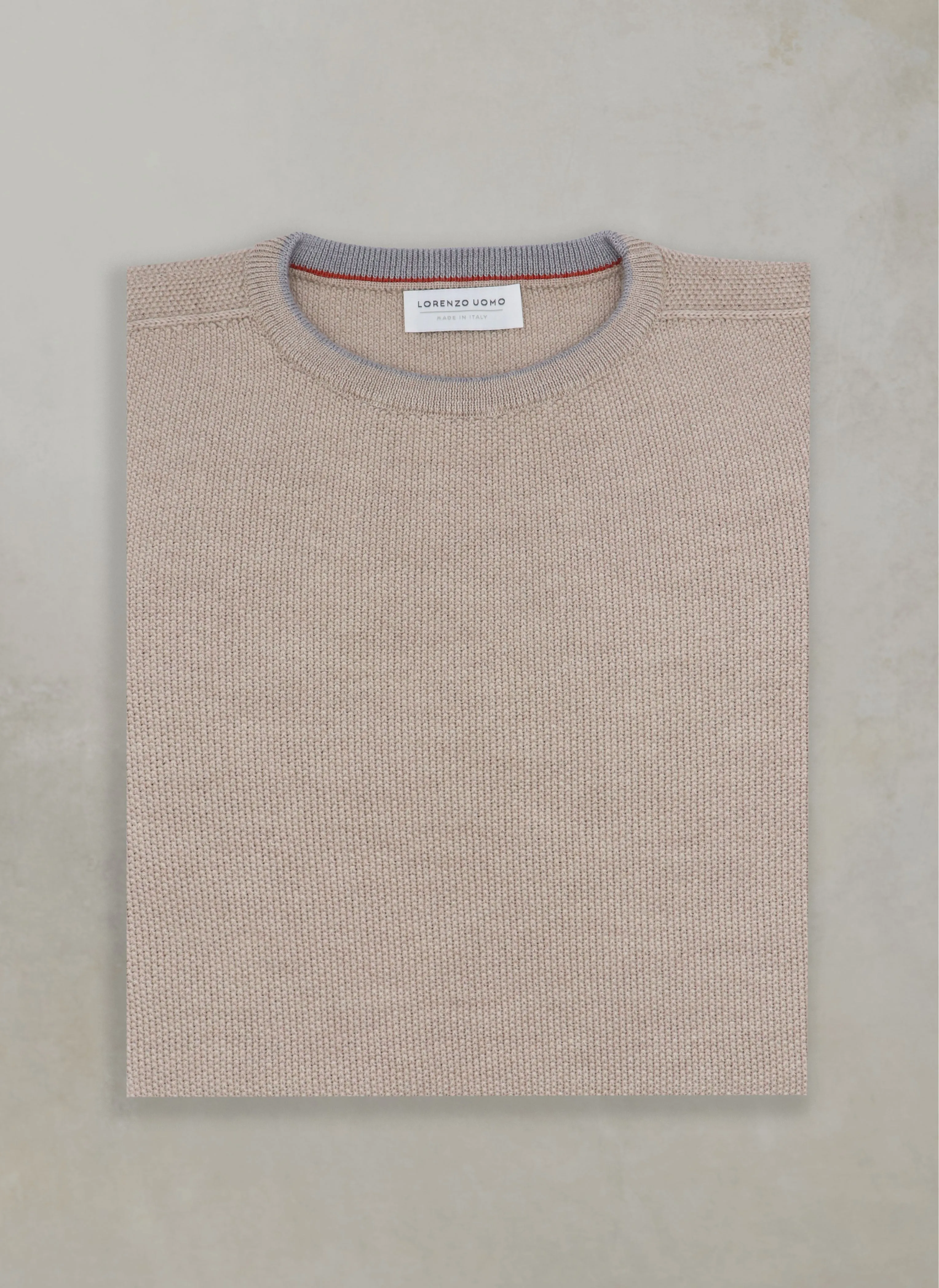 Men's Tollegno Merino Wool Crew Neck Sweater in Taupe Mélange