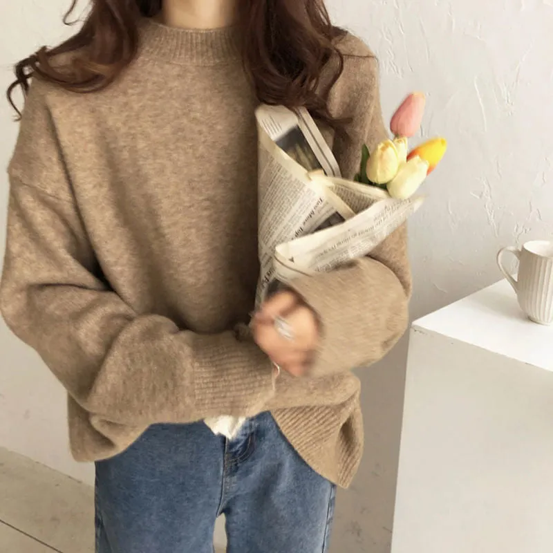 METAVERSMALL Japanese style slim fit with coat base pullover solid color knitted sweater 2023 autumn and winter new loose inner sweater women