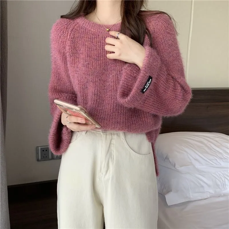 METAVERSMALL Korean casual style gentle pullover knitted sweater New autumn and winter loose round neck bottoming top knitted sweater