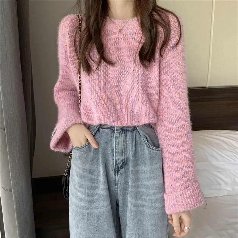 METAVERSMALL Korean casual style gentle pullover knitted sweater New autumn and winter loose round neck bottoming top knitted sweater