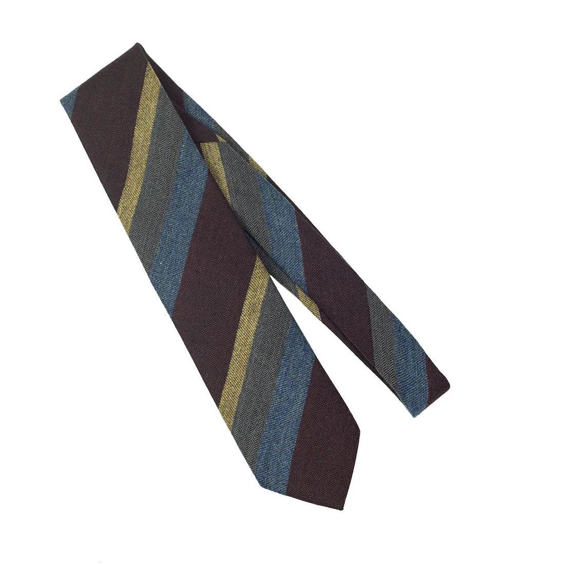 Multi-stripe wool tie, burgundy, blue, grey & mustard