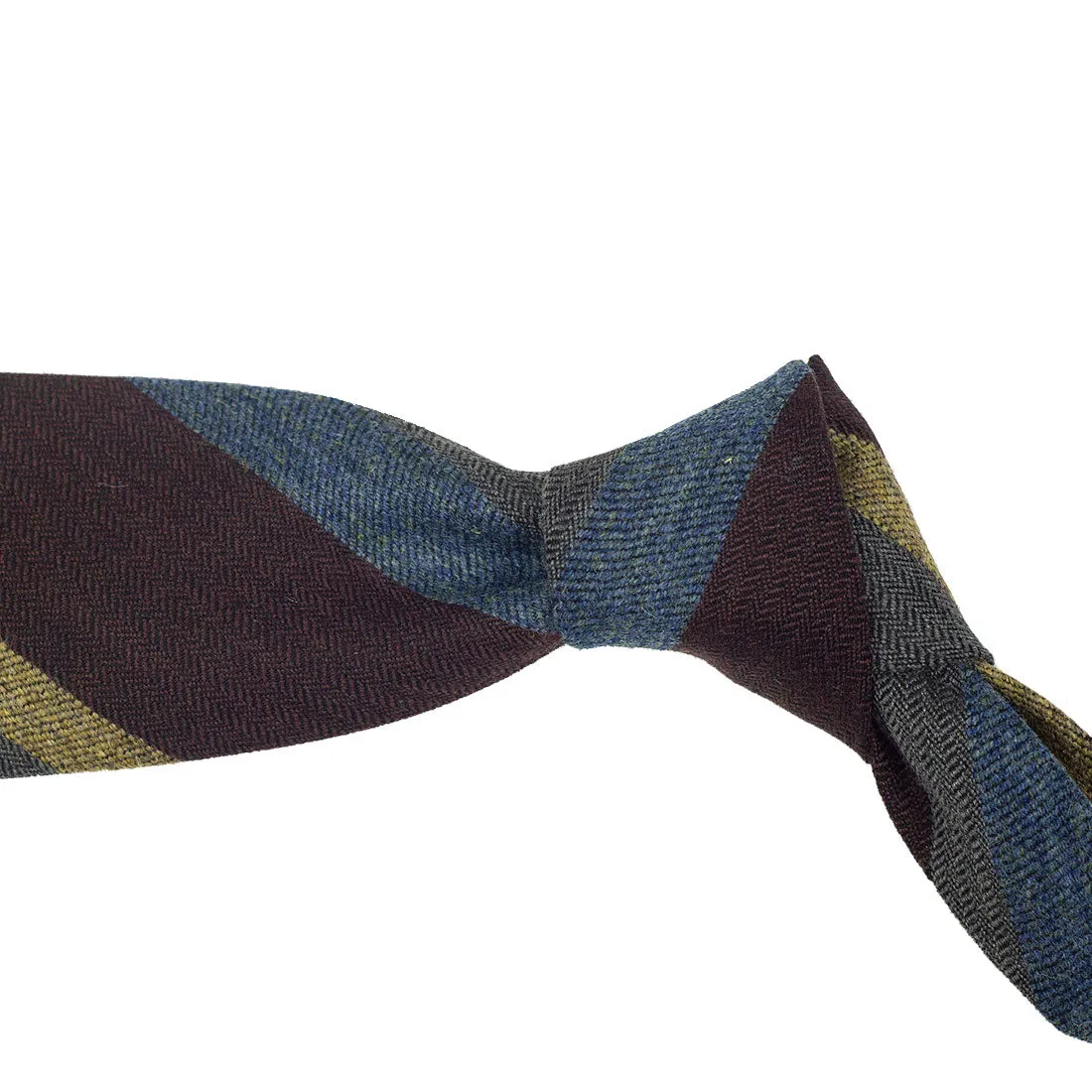 Multi-stripe wool tie, burgundy, blue, grey & mustard