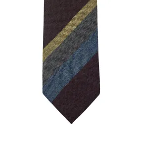 Multi-stripe wool tie, burgundy, blue, grey & mustard