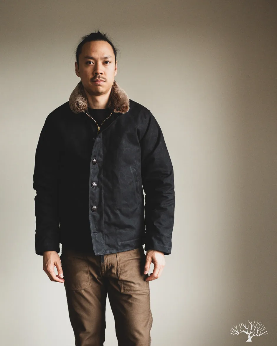 N-1 Deck Jacket - Black Waxed Canvas Kodiak Mouton (Modified)