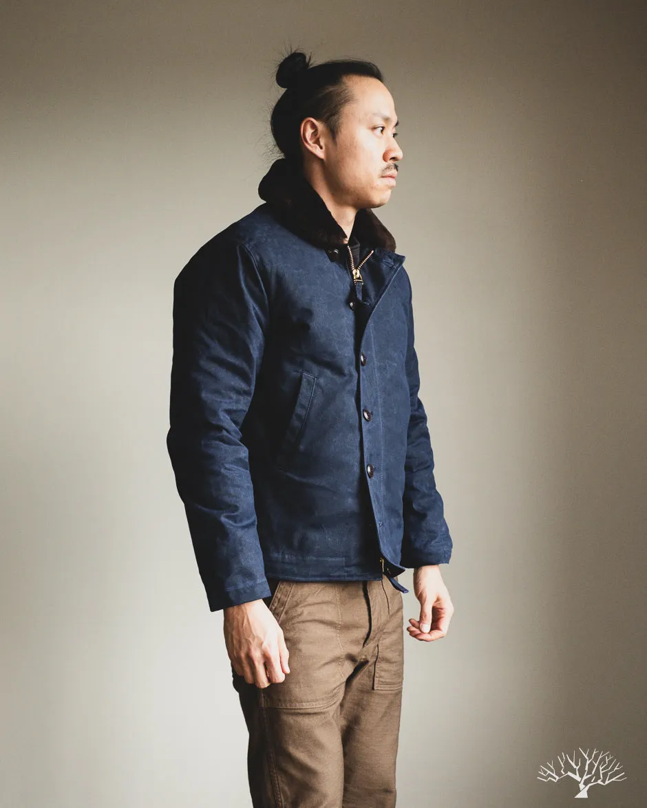 N-1 Deck Jacket - Navy Waxed Canvas Brown Mouton (Modified)