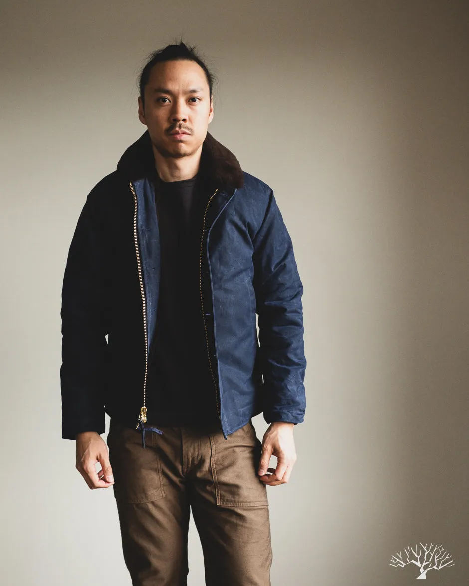 N-1 Deck Jacket - Navy Waxed Canvas Brown Mouton (Modified)