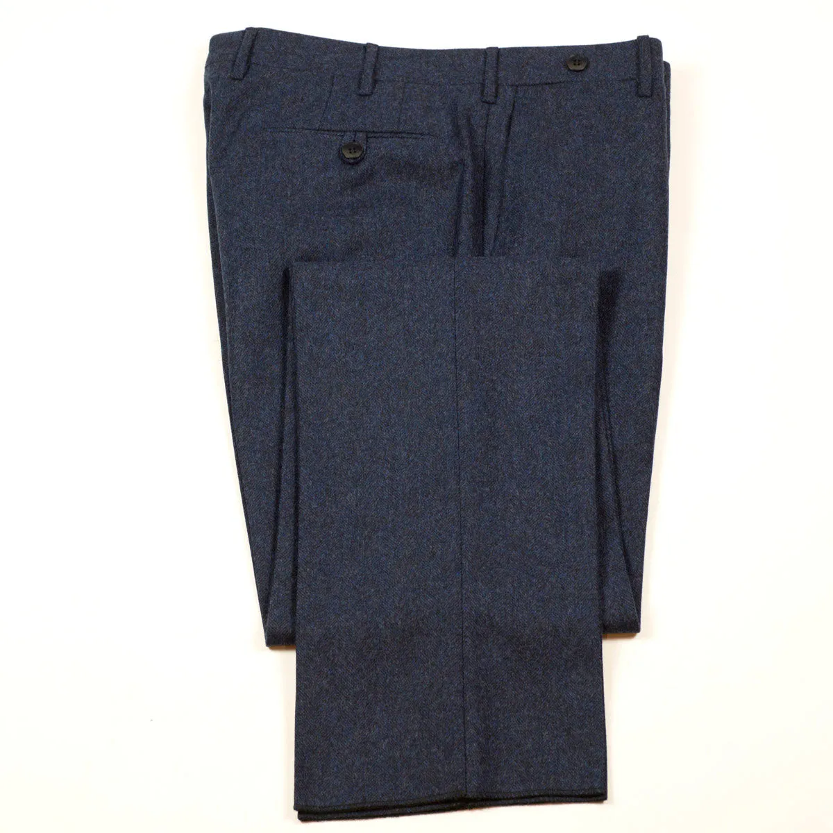 Navy herringbone wool flannel trousers