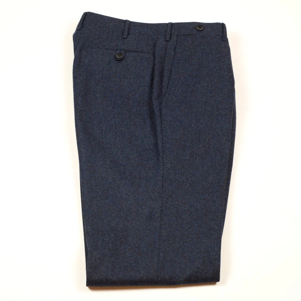 Navy herringbone wool flannel trousers