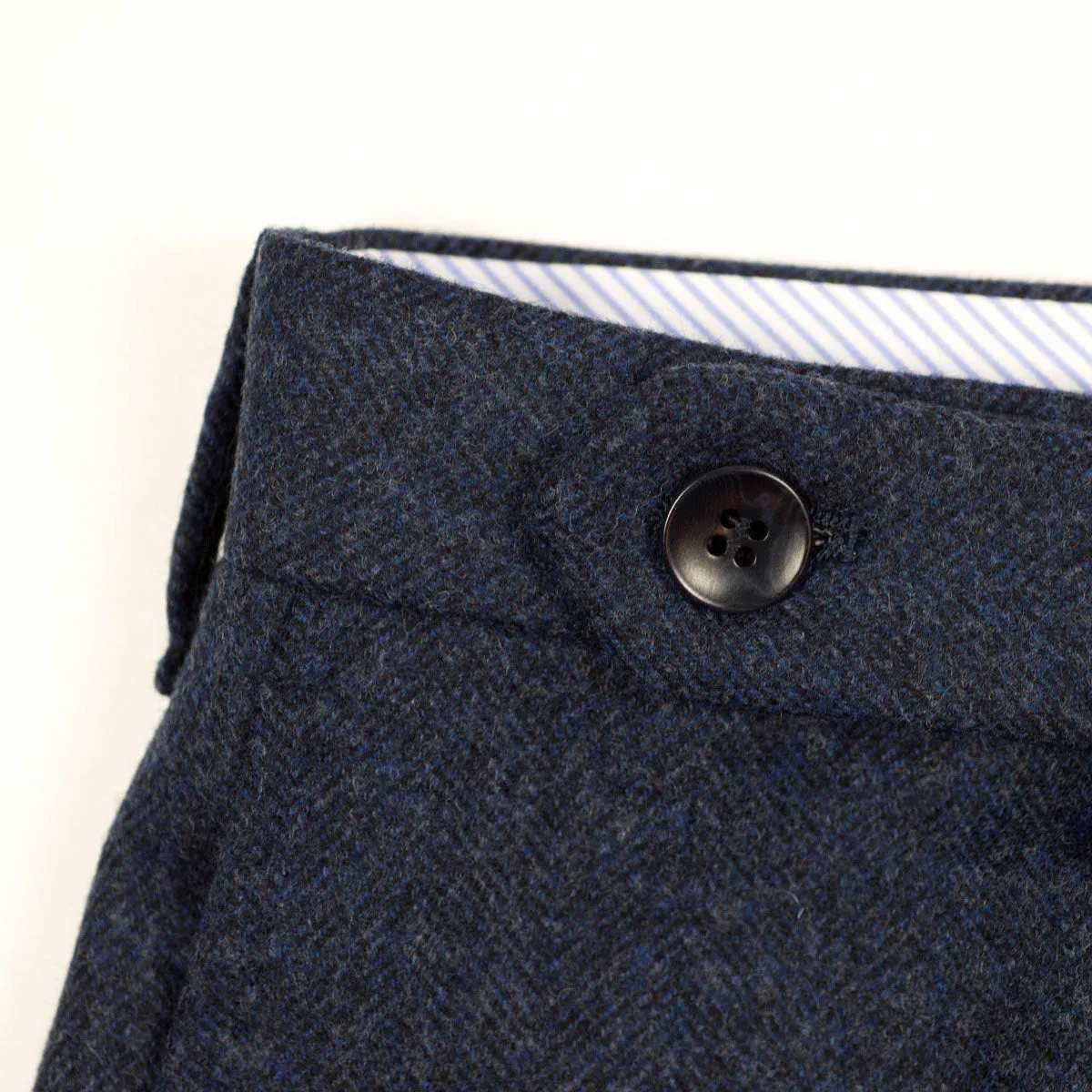 Navy herringbone wool flannel trousers