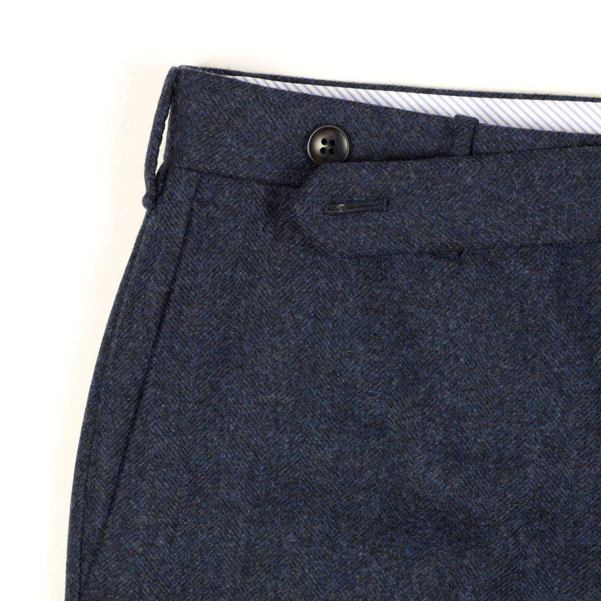 Navy herringbone wool flannel trousers