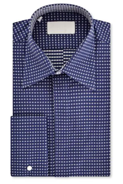 Navy with Circle Pattern Forward Point Collar Shirt