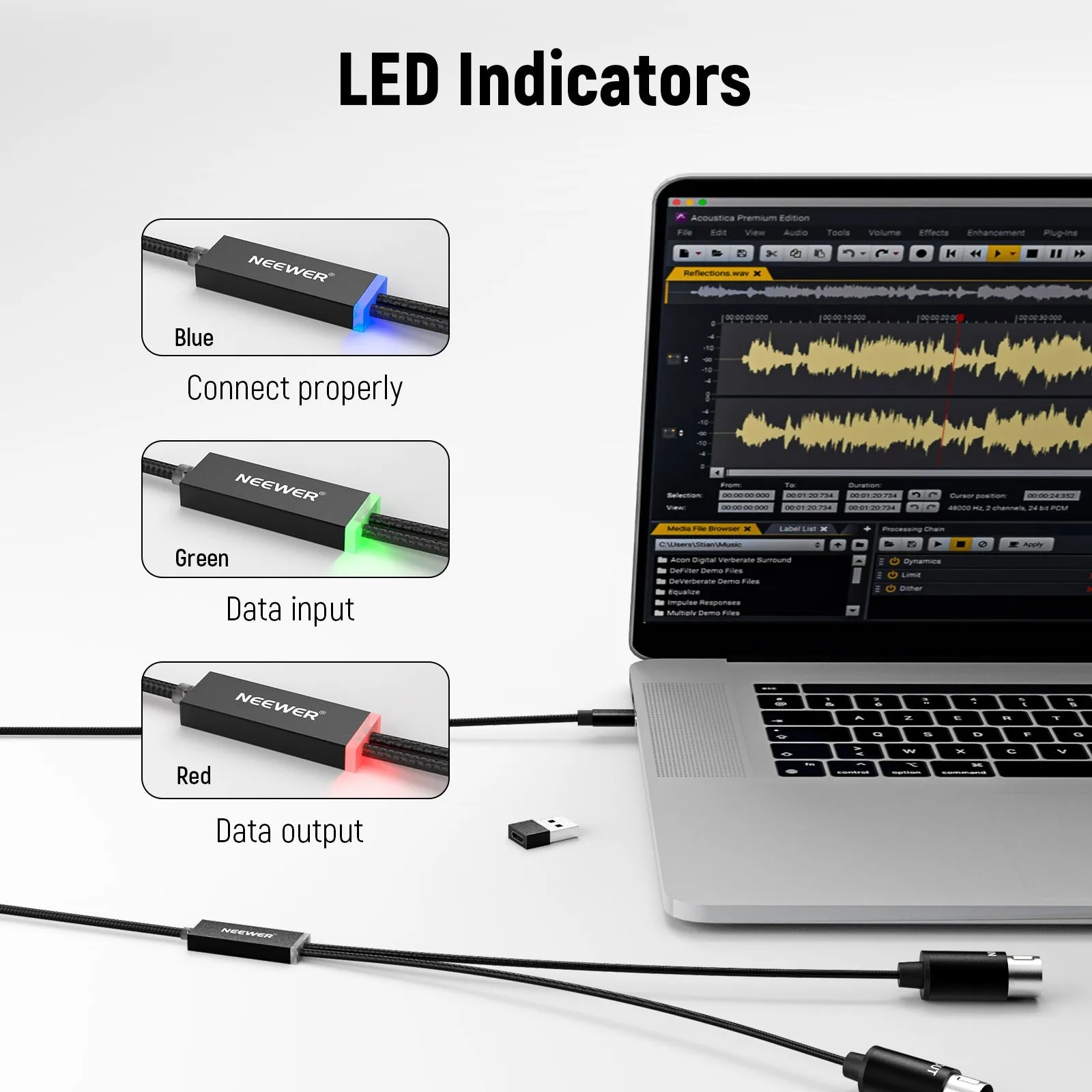 NEEWER 72.4"/184cm MIDI to Type C Cable