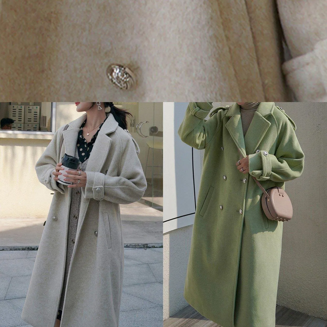 New beige woolen outwear plus size clothing maxi coat back open woolen outwear double breast