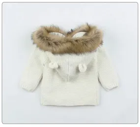 New Fashion Baby Sweater Coat Cute Fur Collar Animal Hooded Knitting Autumn Winter Warm Clothes For Baby