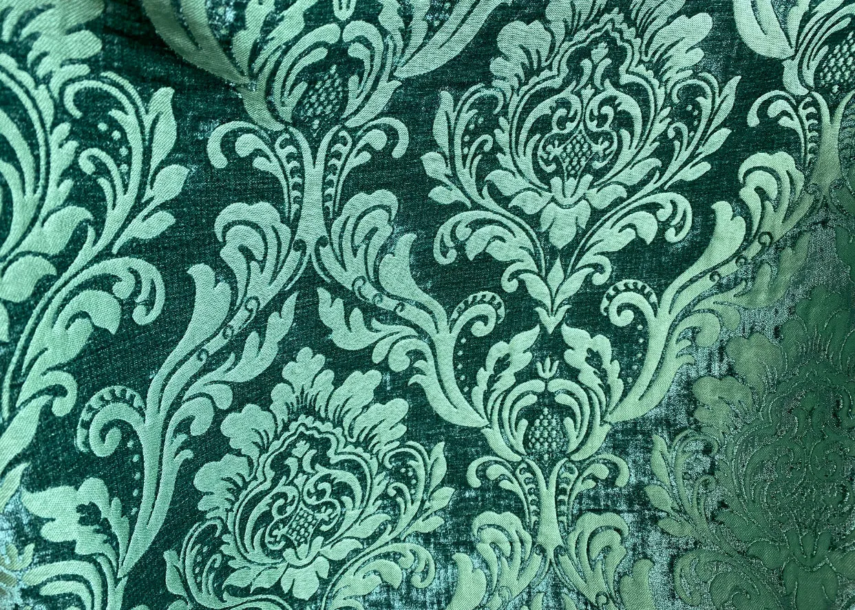 NEW Queen Isabella Designer Medallion Burnout Chenille Velvet Fabric Jade Green