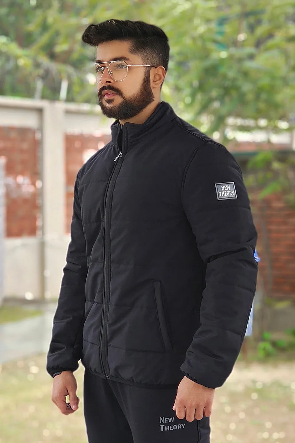 New Theory Full Zip Quilted Jacket- Black