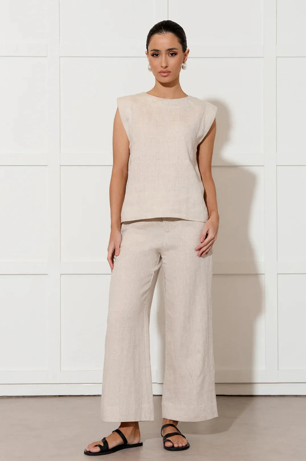 Nisha Cropped Linen Pant Natural