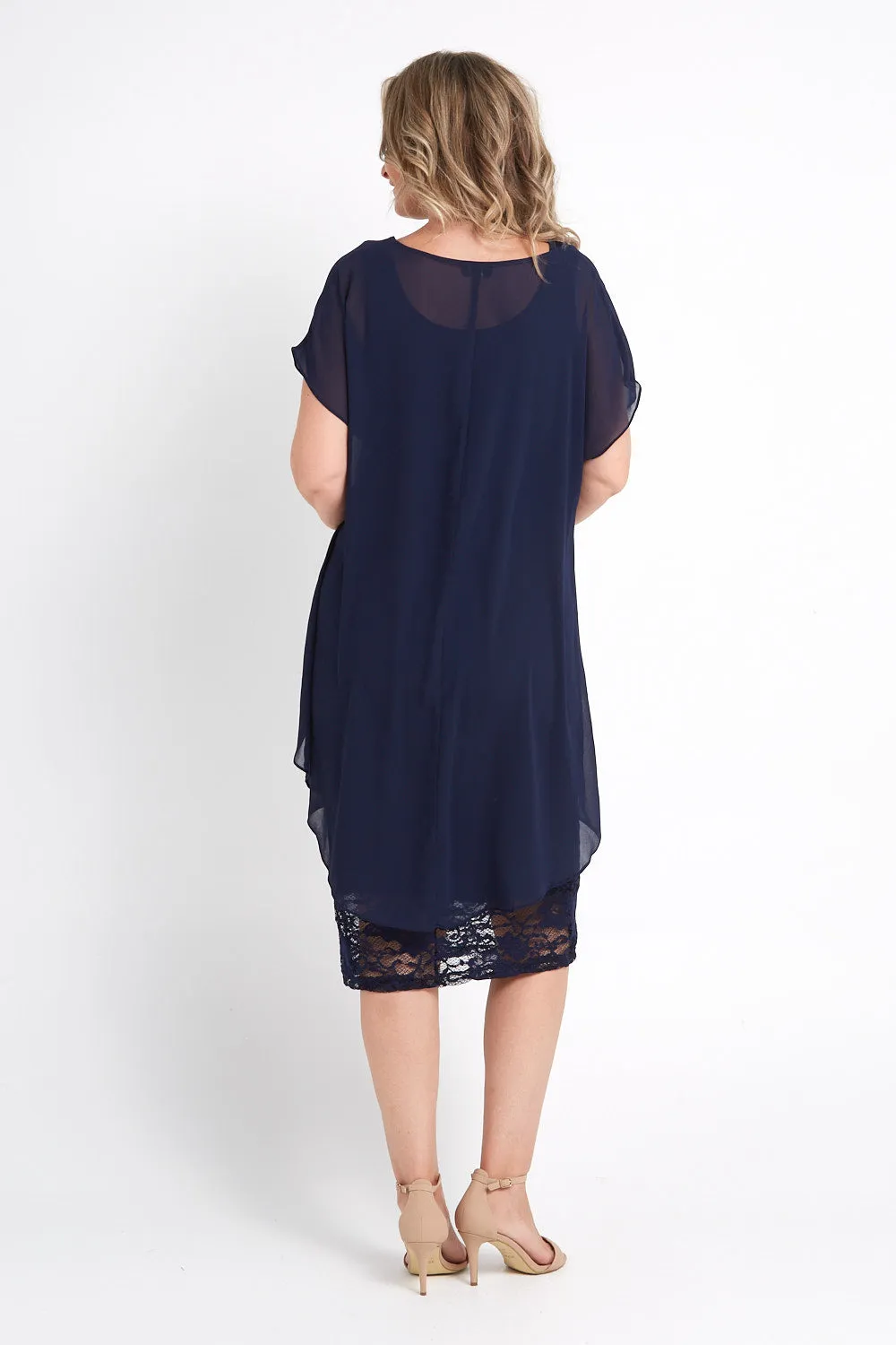 Ophelia Lace & Chiffon Dress - Navy