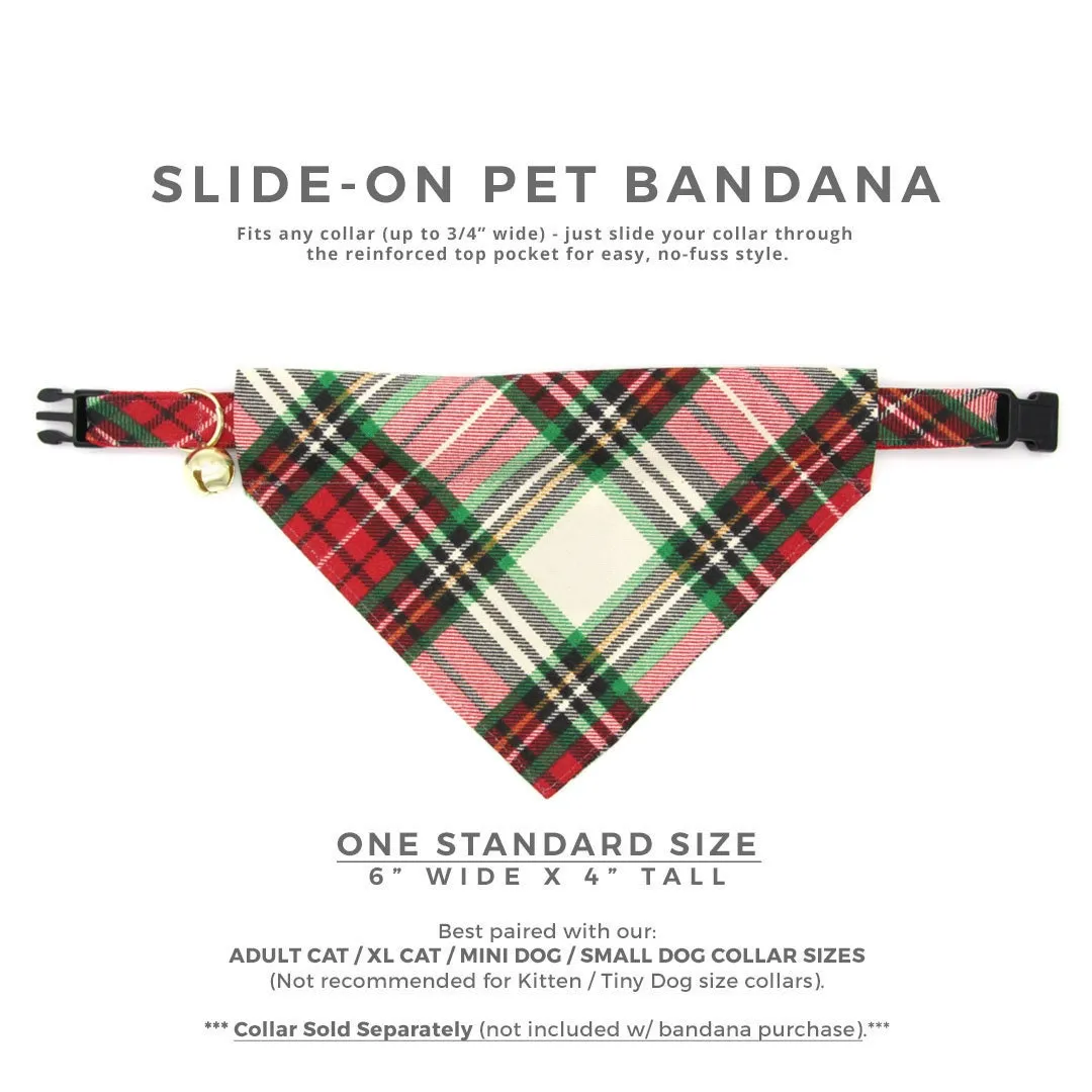 Pet Bandana - "Birchwood" - Red & Green Holiday Plaid Bandana for Cat   Small Dog / Christmas / Slide-on Bandana / Over-the-Collar (One Size)