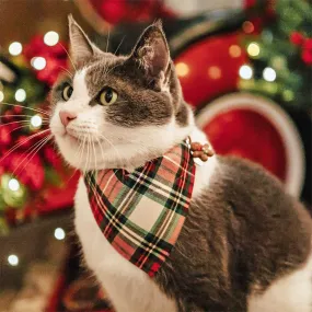 Pet Bandana - "Birchwood" - Red & Green Holiday Plaid Bandana for Cat   Small Dog / Christmas / Slide-on Bandana / Over-the-Collar (One Size)