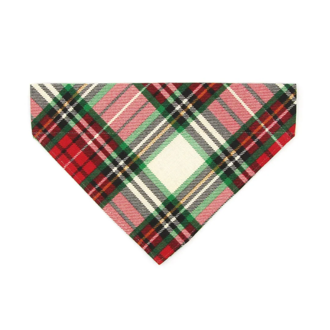 Pet Bandana - "Birchwood" - Red & Green Holiday Plaid Bandana for Cat   Small Dog / Christmas / Slide-on Bandana / Over-the-Collar (One Size)