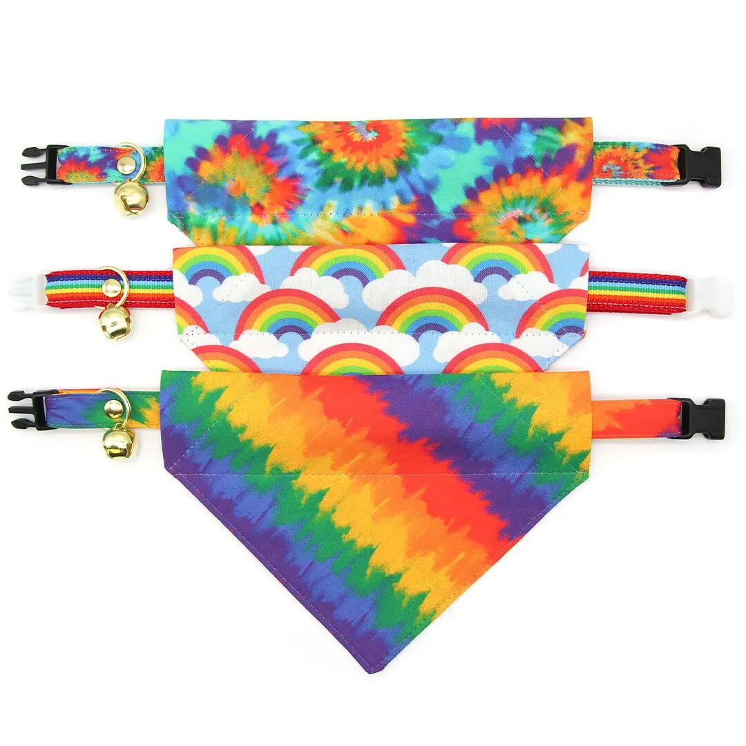 Pet Bandana - "Celebration" - Ombre Rainbow Bandana for Cat   Small Dog / LGBTQ  Pride, Birthday, Summer, Fiesta / Slide-on Bandana / Over-the-Collar (One Size)