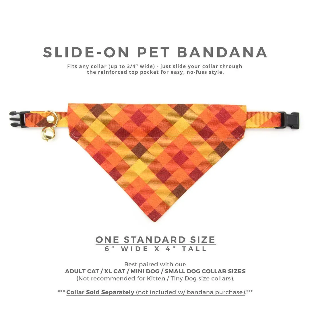 Pet Bandana - "Cinnamon" - Orange, Red & Gold Fall Plaid Bandana for Cat   Small Dog / Autumn   Thanksgiving / Slide-on Bandana / Over-the-Collar (One Size)