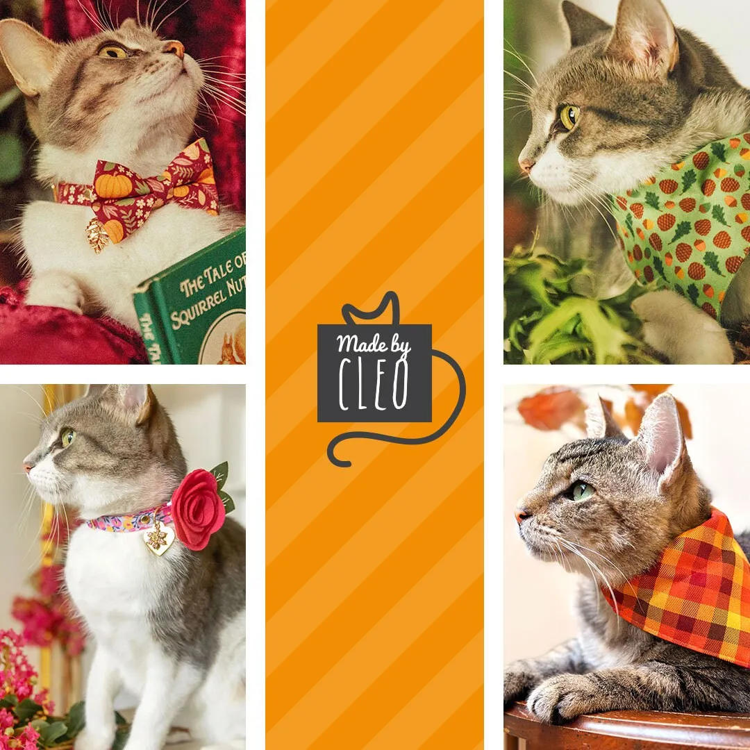 Pet Bandana - "Cinnamon" - Orange, Red & Gold Fall Plaid Bandana for Cat   Small Dog / Autumn   Thanksgiving / Slide-on Bandana / Over-the-Collar (One Size)