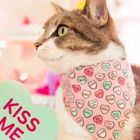 Pet Bandana - "Conversation Hearts - Pink" - Candy Heart Bandana for Cat   Small Dog / Valentine's Day / Slide-on Bandana / Over-the-Collar (One Size)