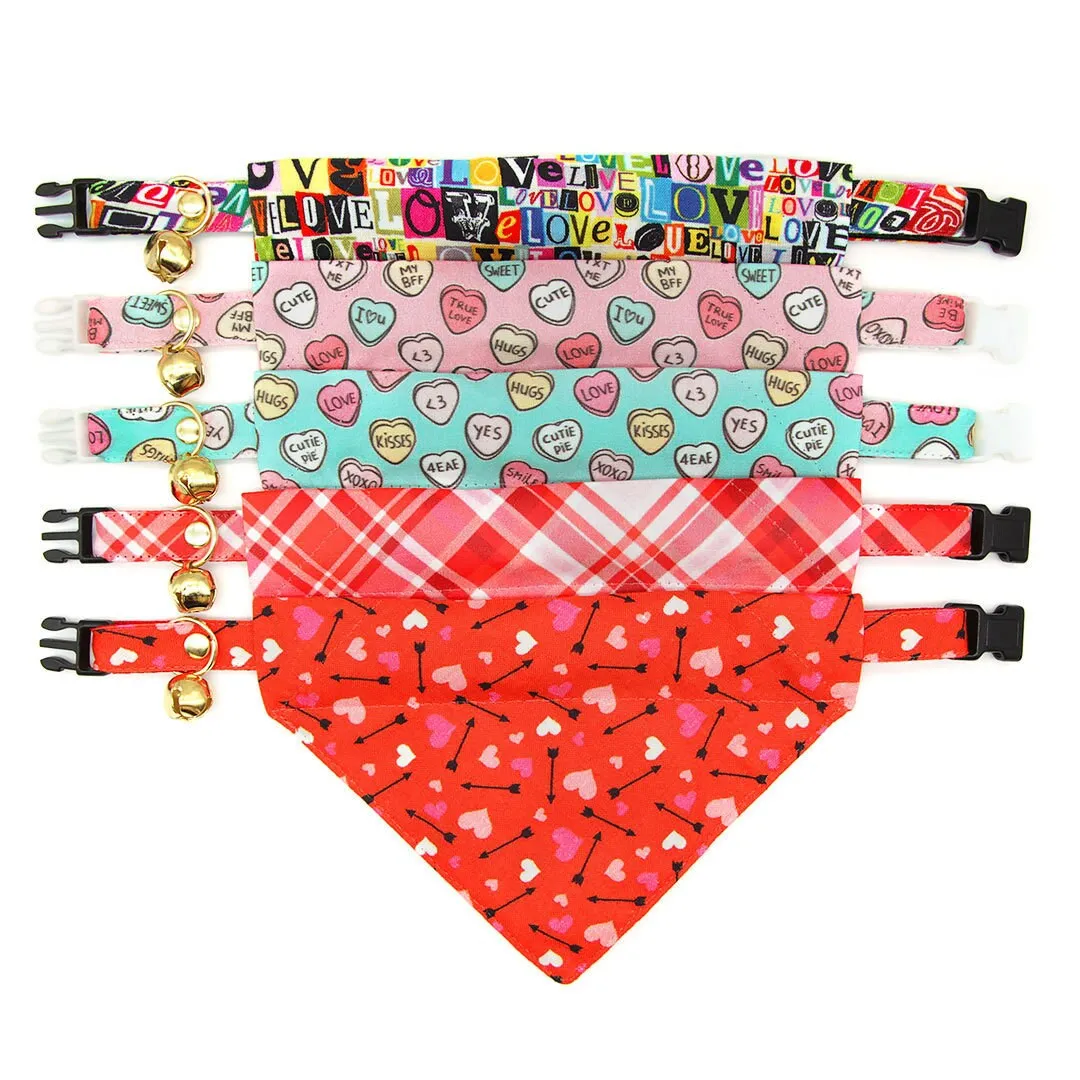 Pet Bandana - "Conversation Hearts - Pink" - Candy Heart Bandana for Cat   Small Dog / Valentine's Day / Slide-on Bandana / Over-the-Collar (One Size)