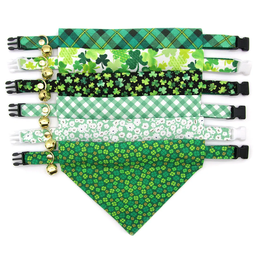 Pet Bandana - "Dublin" - St. Patrick's Day / Green Plaid Bandana for Cat Collar or Small Dog Collar / Slide-on Bandana / Over-the-Collar (One Size)