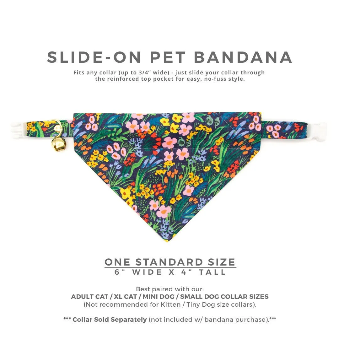 Pet Bandana - "Fantasia - Night" - Rifle Paper Co® Blue Bandana for Cat   Small Dog / Spring, Summer, Easter / Slide-on Bandana / Over-the-Collar (One Size)