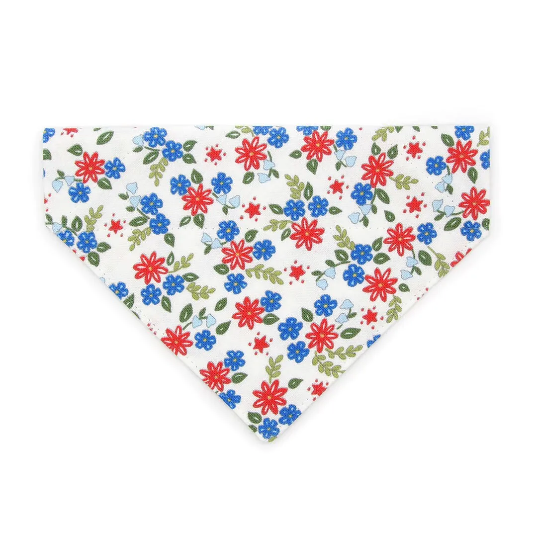 Pet Bandana - "Home Sweet Home" - Red & Blue Floral Bandana for Cat   Small Dog / Patriotic, Independence Day / Slide-on Bandana / Over-the-Collar (One Size)