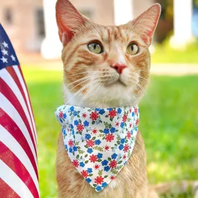 Pet Bandana - "Home Sweet Home" - Red & Blue Floral Bandana for Cat   Small Dog / Patriotic, Independence Day / Slide-on Bandana / Over-the-Collar (One Size)