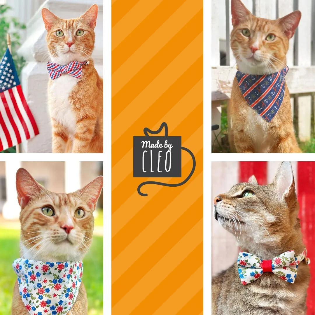 Pet Bandana - "Home Sweet Home" - Red & Blue Floral Bandana for Cat   Small Dog / Patriotic, Independence Day / Slide-on Bandana / Over-the-Collar (One Size)