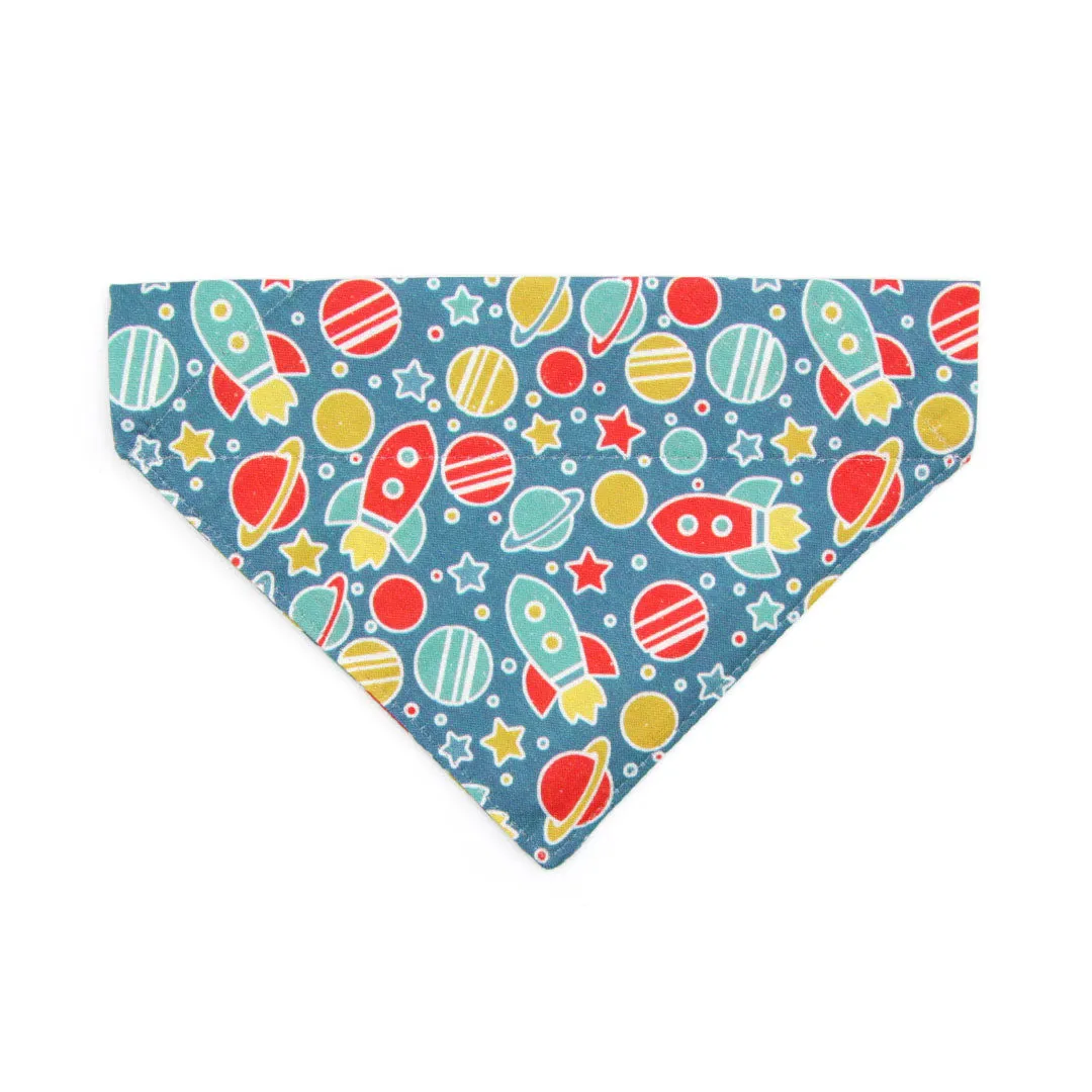 Pet Bandana - "Intergalactic" - Spaceship Bandana for Cat   Small Dog / Rocket, Space, Galaxy / Slide-on Bandana / Over-the-Collar (One Size)