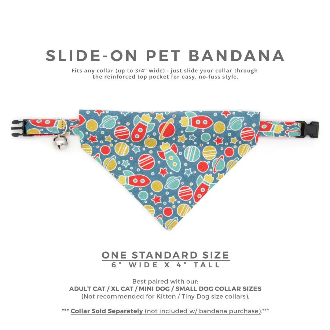 Pet Bandana - "Intergalactic" - Spaceship Bandana for Cat   Small Dog / Rocket, Space, Galaxy / Slide-on Bandana / Over-the-Collar (One Size)