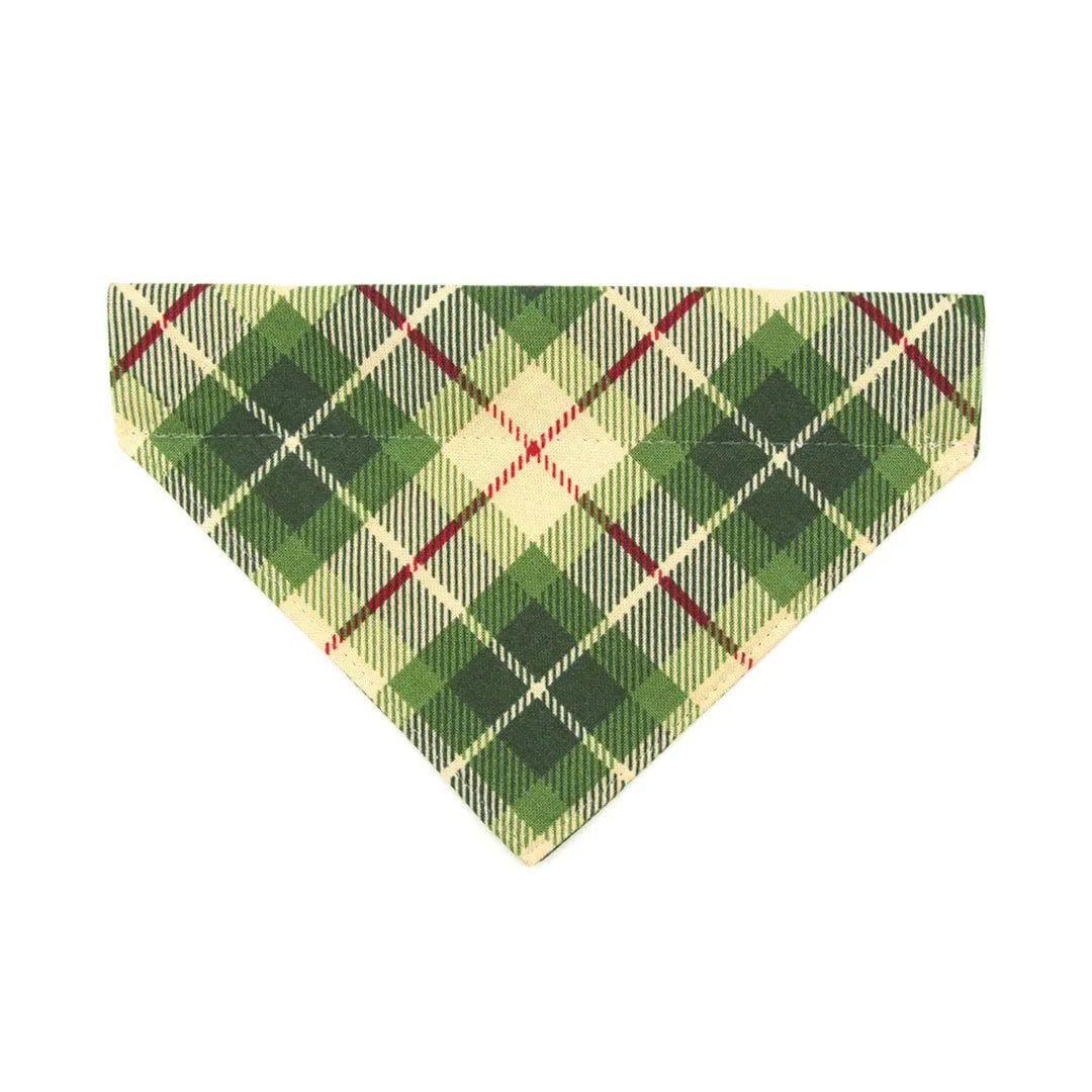 Pet Bandana - "Linden" - Buttercream   Leaf Green Plaid Bandana for Cat   Small Dog / Slide-on Bandana / Over-the-Collar (One Size)