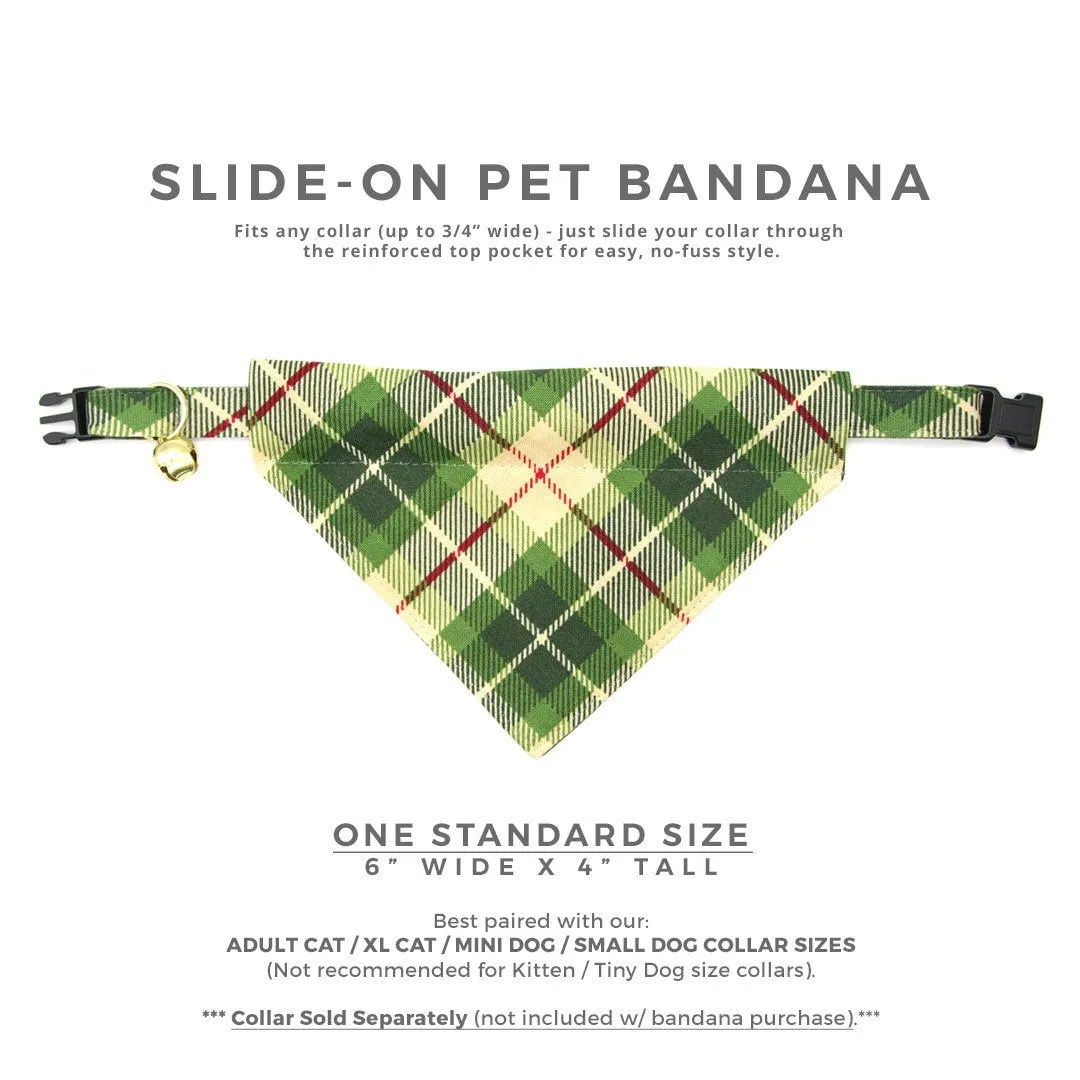 Pet Bandana - "Linden" - Buttercream   Leaf Green Plaid Bandana for Cat   Small Dog / Slide-on Bandana / Over-the-Collar (One Size)